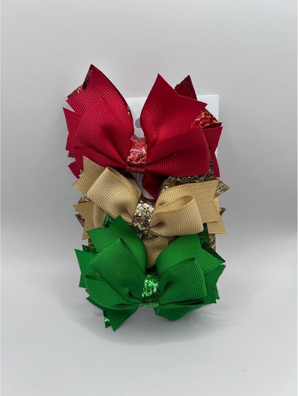 Set of 3 Festive Hair Bows with Glitter Accents